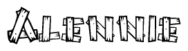 The image contains the name Alennie written in a decorative, stylized font with a hand-drawn appearance. The lines are made up of what appears to be planks of wood, which are nailed together
