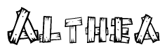 The clipart image shows the name Althea stylized to look like it is constructed out of separate wooden planks or boards, with each letter having wood grain and plank-like details.