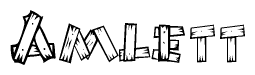 The clipart image shows the name Amlett stylized to look as if it has been constructed out of wooden planks or logs. Each letter is designed to resemble pieces of wood.