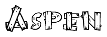 The clipart image shows the name Aspen stylized to look as if it has been constructed out of wooden planks or logs. Each letter is designed to resemble pieces of wood.