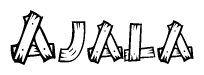 The clipart image shows the name Ajala stylized to look like it is constructed out of separate wooden planks or boards, with each letter having wood grain and plank-like details.