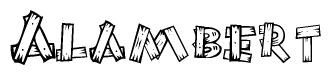 The image contains the name Alambert written in a decorative, stylized font with a hand-drawn appearance. The lines are made up of what appears to be planks of wood, which are nailed together
