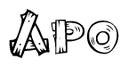The clipart image shows the name Apo stylized to look as if it has been constructed out of wooden planks or logs. Each letter is designed to resemble pieces of wood.