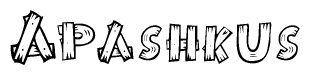 The image contains the name Apashkus written in a decorative, stylized font with a hand-drawn appearance. The lines are made up of what appears to be planks of wood, which are nailed together