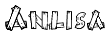 The image contains the name Anlisa written in a decorative, stylized font with a hand-drawn appearance. The lines are made up of what appears to be planks of wood, which are nailed together