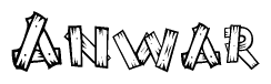 The clipart image shows the name Anwar stylized to look like it is constructed out of separate wooden planks or boards, with each letter having wood grain and plank-like details.