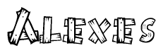 The clipart image shows the name Alexes stylized to look as if it has been constructed out of wooden planks or logs. Each letter is designed to resemble pieces of wood.