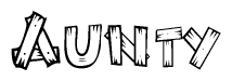 The clipart image shows the name Aunty stylized to look as if it has been constructed out of wooden planks or logs. Each letter is designed to resemble pieces of wood.