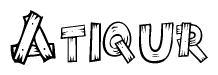 The clipart image shows the name Atiqur stylized to look like it is constructed out of separate wooden planks or boards, with each letter having wood grain and plank-like details.