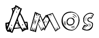 The image contains the name Amos written in a decorative, stylized font with a hand-drawn appearance. The lines are made up of what appears to be planks of wood, which are nailed together