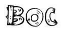 The image contains the name Boc written in a decorative, stylized font with a hand-drawn appearance. The lines are made up of what appears to be planks of wood, which are nailed together