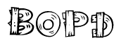 The clipart image shows the name Bopd stylized to look as if it has been constructed out of wooden planks or logs. Each letter is designed to resemble pieces of wood.