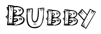 The image contains the name Bubby written in a decorative, stylized font with a hand-drawn appearance. The lines are made up of what appears to be planks of wood, which are nailed together