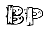 The image contains the name Bp written in a decorative, stylized font with a hand-drawn appearance. The lines are made up of what appears to be planks of wood, which are nailed together