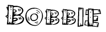 The clipart image shows the name Bobbie stylized to look as if it has been constructed out of wooden planks or logs. Each letter is designed to resemble pieces of wood.