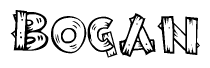 The clipart image shows the name Bogan stylized to look like it is constructed out of separate wooden planks or boards, with each letter having wood grain and plank-like details.