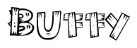 The clipart image shows the name Buffy stylized to look like it is constructed out of separate wooden planks or boards, with each letter having wood grain and plank-like details.