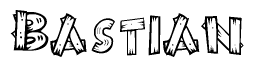 The clipart image shows the name Bastian stylized to look as if it has been constructed out of wooden planks or logs. Each letter is designed to resemble pieces of wood.