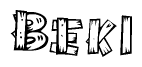 The clipart image shows the name Beki stylized to look like it is constructed out of separate wooden planks or boards, with each letter having wood grain and plank-like details.