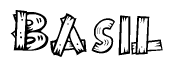 The clipart image shows the name Basil stylized to look as if it has been constructed out of wooden planks or logs. Each letter is designed to resemble pieces of wood.