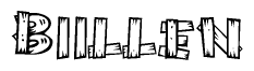 The clipart image shows the name Biillen stylized to look as if it has been constructed out of wooden planks or logs. Each letter is designed to resemble pieces of wood.