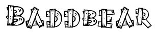 The image contains the name Baddbear written in a decorative, stylized font with a hand-drawn appearance. The lines are made up of what appears to be planks of wood, which are nailed together