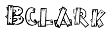The clipart image shows the name Bclark stylized to look as if it has been constructed out of wooden planks or logs. Each letter is designed to resemble pieces of wood.
