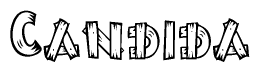 The image contains the name Candida written in a decorative, stylized font with a hand-drawn appearance. The lines are made up of what appears to be planks of wood, which are nailed together