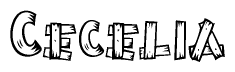 The clipart image shows the name Cecelia stylized to look like it is constructed out of separate wooden planks or boards, with each letter having wood grain and plank-like details.