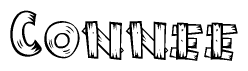 The clipart image shows the name Connee stylized to look like it is constructed out of separate wooden planks or boards, with each letter having wood grain and plank-like details.