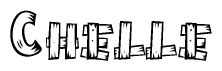 The clipart image shows the name Chelle stylized to look as if it has been constructed out of wooden planks or logs. Each letter is designed to resemble pieces of wood.