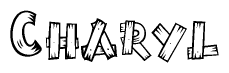 The image contains the name Charyl written in a decorative, stylized font with a hand-drawn appearance. The lines are made up of what appears to be planks of wood, which are nailed together