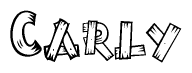 The clipart image shows the name Carly stylized to look as if it has been constructed out of wooden planks or logs. Each letter is designed to resemble pieces of wood.