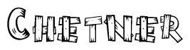The clipart image shows the name Chetner stylized to look as if it has been constructed out of wooden planks or logs. Each letter is designed to resemble pieces of wood.
