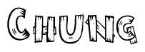 The image contains the name Chung written in a decorative, stylized font with a hand-drawn appearance. The lines are made up of what appears to be planks of wood, which are nailed together