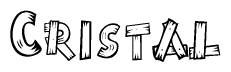 The image contains the name Cristal written in a decorative, stylized font with a hand-drawn appearance. The lines are made up of what appears to be planks of wood, which are nailed together