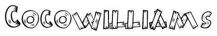 The image contains the name Cocowilliams written in a decorative, stylized font with a hand-drawn appearance. The lines are made up of what appears to be planks of wood, which are nailed together