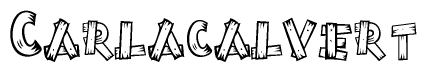 The clipart image shows the name Carlacalvert stylized to look like it is constructed out of separate wooden planks or boards, with each letter having wood grain and plank-like details.