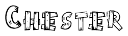 The image contains the name Chester written in a decorative, stylized font with a hand-drawn appearance. The lines are made up of what appears to be planks of wood, which are nailed together