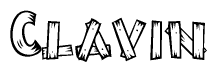 The clipart image shows the name Clavin stylized to look like it is constructed out of separate wooden planks or boards, with each letter having wood grain and plank-like details.