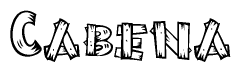 The image contains the name Cabena written in a decorative, stylized font with a hand-drawn appearance. The lines are made up of what appears to be planks of wood, which are nailed together
