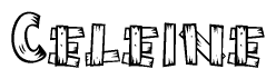 The image contains the name Celeine written in a decorative, stylized font with a hand-drawn appearance. The lines are made up of what appears to be planks of wood, which are nailed together