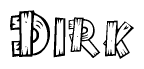 The clipart image shows the name Dirk stylized to look as if it has been constructed out of wooden planks or logs. Each letter is designed to resemble pieces of wood.
