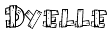 The image contains the name Dyelle written in a decorative, stylized font with a hand-drawn appearance. The lines are made up of what appears to be planks of wood, which are nailed together