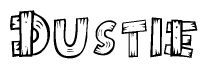 The clipart image shows the name Dustie stylized to look like it is constructed out of separate wooden planks or boards, with each letter having wood grain and plank-like details.