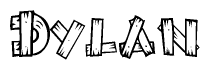 The image contains the name Dylan written in a decorative, stylized font with a hand-drawn appearance. The lines are made up of what appears to be planks of wood, which are nailed together