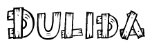 The image contains the name Dulida written in a decorative, stylized font with a hand-drawn appearance. The lines are made up of what appears to be planks of wood, which are nailed together