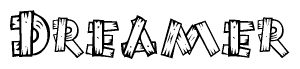 The clipart image shows the name Dreamer stylized to look as if it has been constructed out of wooden planks or logs. Each letter is designed to resemble pieces of wood.