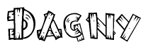 The image contains the name Dagny written in a decorative, stylized font with a hand-drawn appearance. The lines are made up of what appears to be planks of wood, which are nailed together