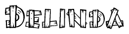 The clipart image shows the name Delinda stylized to look as if it has been constructed out of wooden planks or logs. Each letter is designed to resemble pieces of wood.